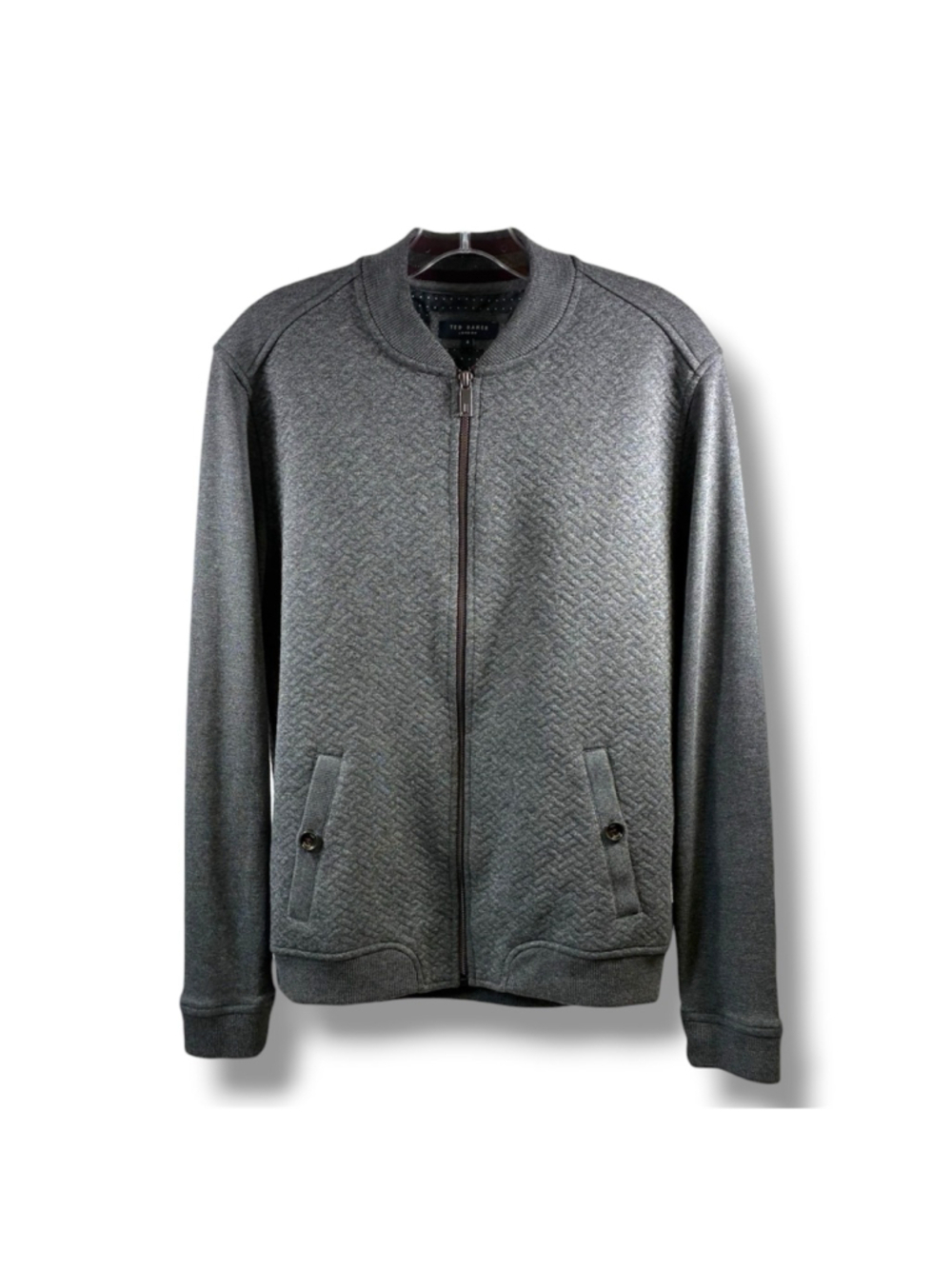 Ted Baker Deeaz Quilted Herringbone Baseball Zip Jacket In Gray Size 4 (US L)